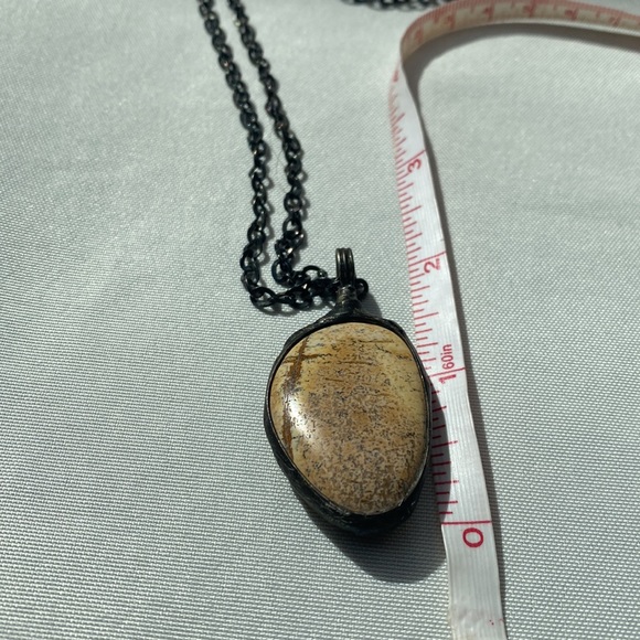 One of a kind stone necklace on dark silver chain - Picture 3 of 8